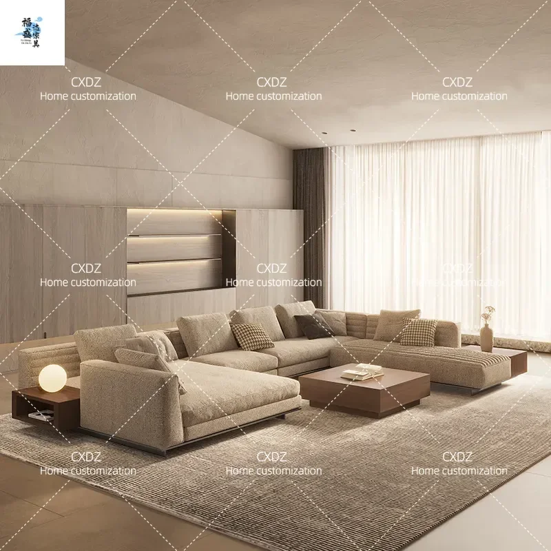 2026 New Light Luxury Fabric Sofa U Shaped Modern Simple Villa Living Room Corner Cotton Linen Minimalist