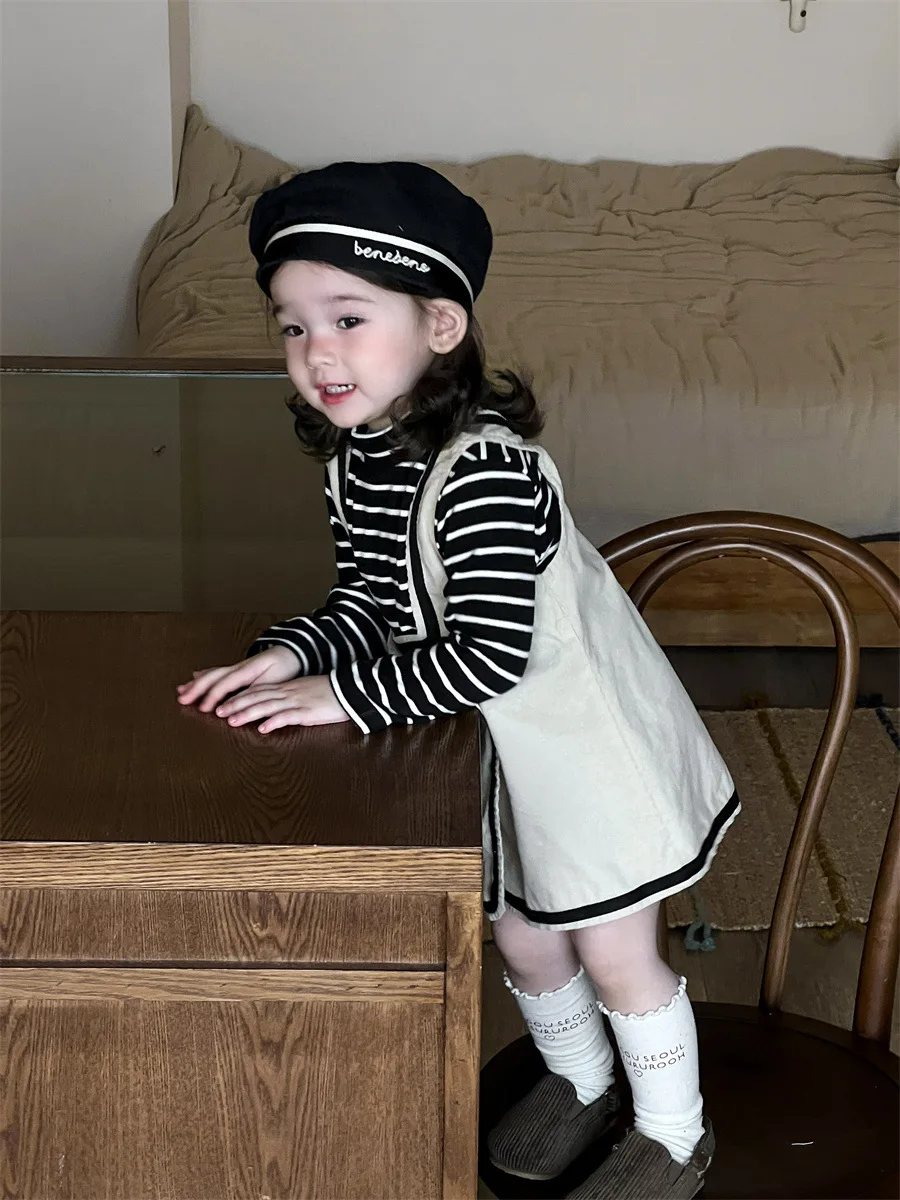 Robe en velours côtelé monochrome pour bébé fille, vêtements décontractés pour tout-petits, mode mignonne, nouveau, automne 2025