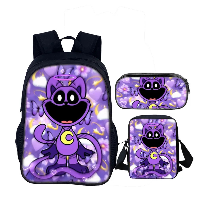 3 قطعة مجموعة المبتسم المخلوقات حقيبة مدرسية 40 سنتيمتر/15.7 بوصة على ظهره حقيبة كتف مقلمة الكمبيوتر كتاب أكياس للبنين بنات أفضل هدية