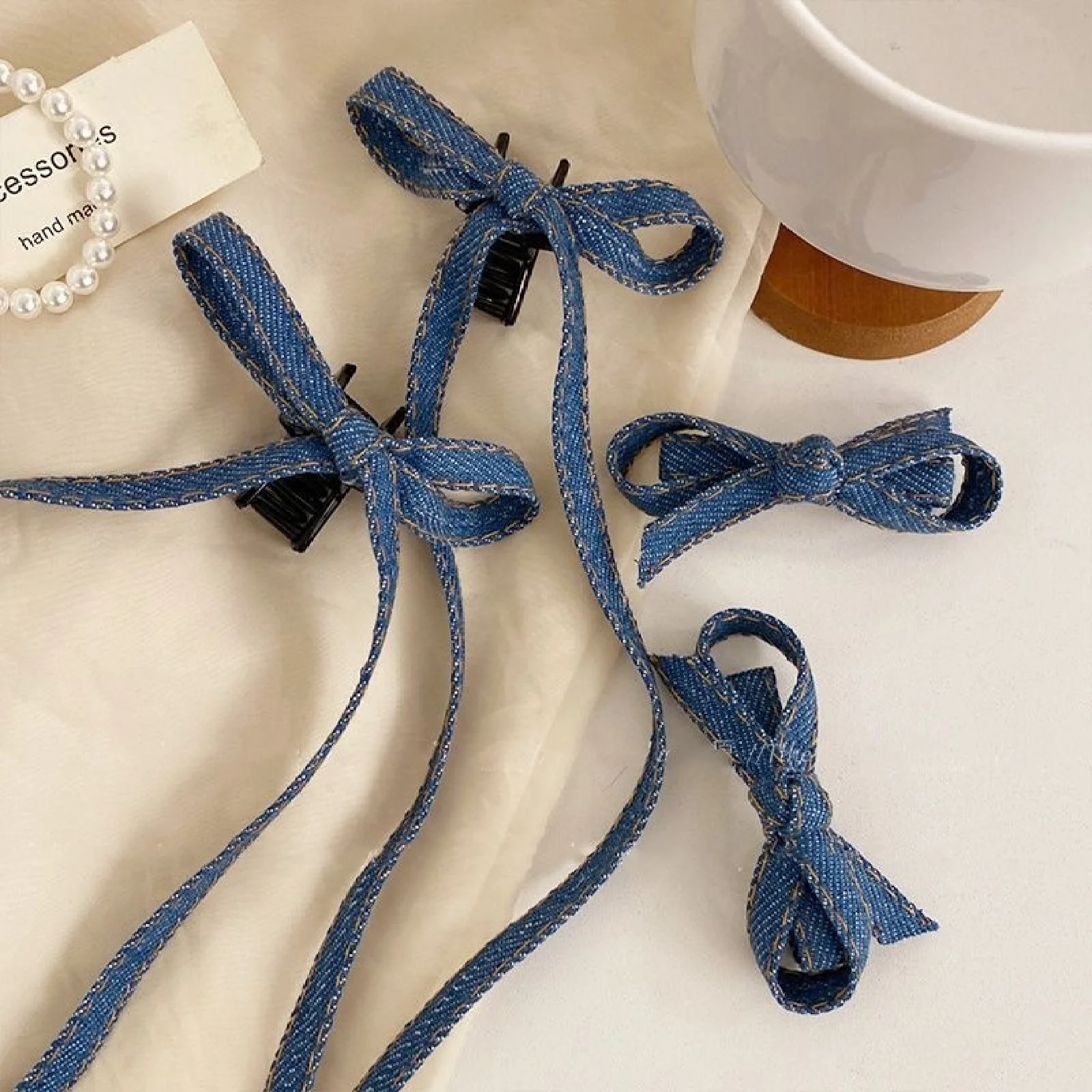 2/4/6PCS Blue Denim, Schleife, Mode, Pferdeschwanz, Band, Entenschnabel-Clip, Kopfschmuck, Pony Shattered Hair Side Clip, Haarkarten – Detail 14
