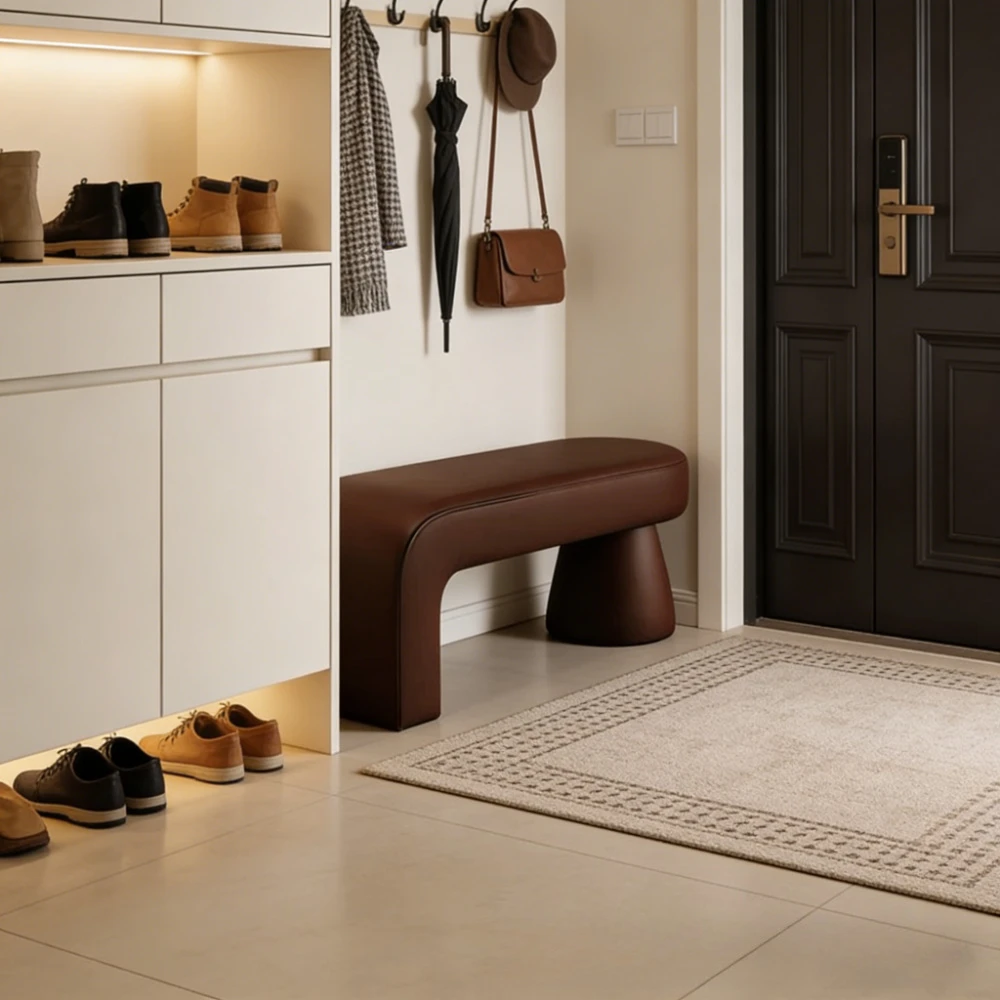Nordic Upholstered Shoe Bench Storage Ottoman Entryway Hallway Bedroom Mudroom Long Padded Seat Home Furniture