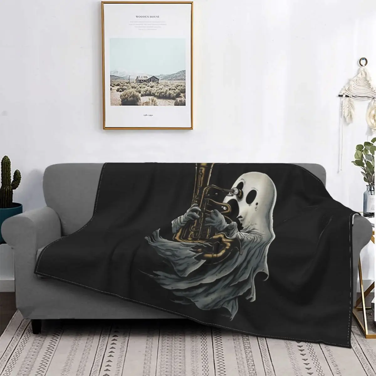 Interesting Ghosts Blanket Fleece Velvet All Season Cute Lightweight Thin Horny Ghost Throw Blankets For home Plush Thin Quilt