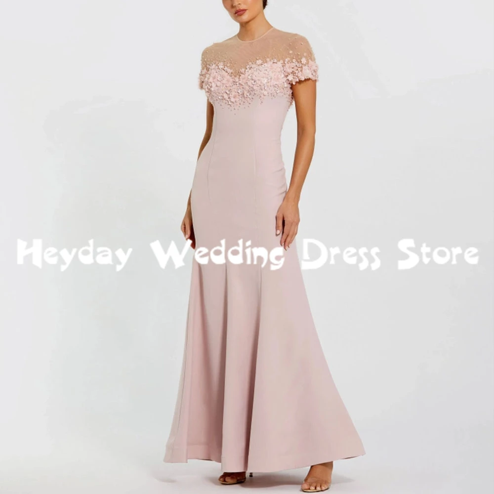 

Heyday Women's O-neck 3D Flowers Mermaid Simple Evening Dresses With Short Sleeves Floor-Length Formal Elegant Dresses 2025