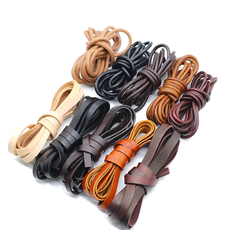 1/2m/lot Width 2/3/4/5mm Vintage Genuine Leather Cords Round Flat Leather Cord for DIY Leather Bracelet Jewelry Making Findings