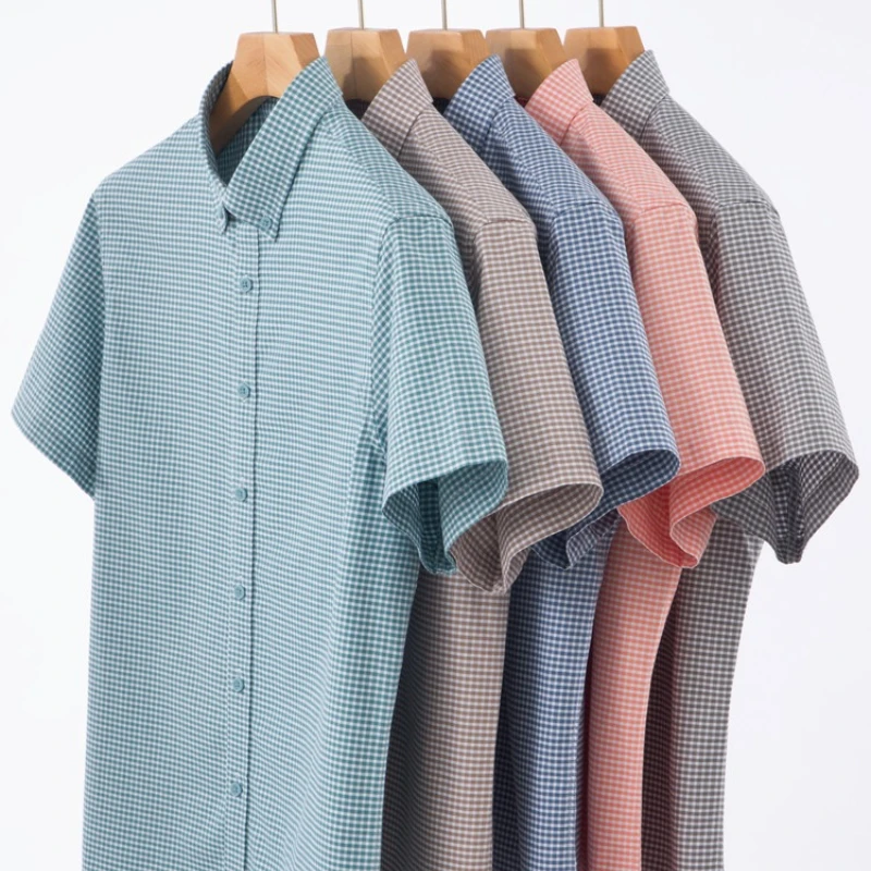 100% Cotton Short Sleeve Plaid Shirt – Soft, Breathable, Skin-Friendly, Casual & Business Summer Top
