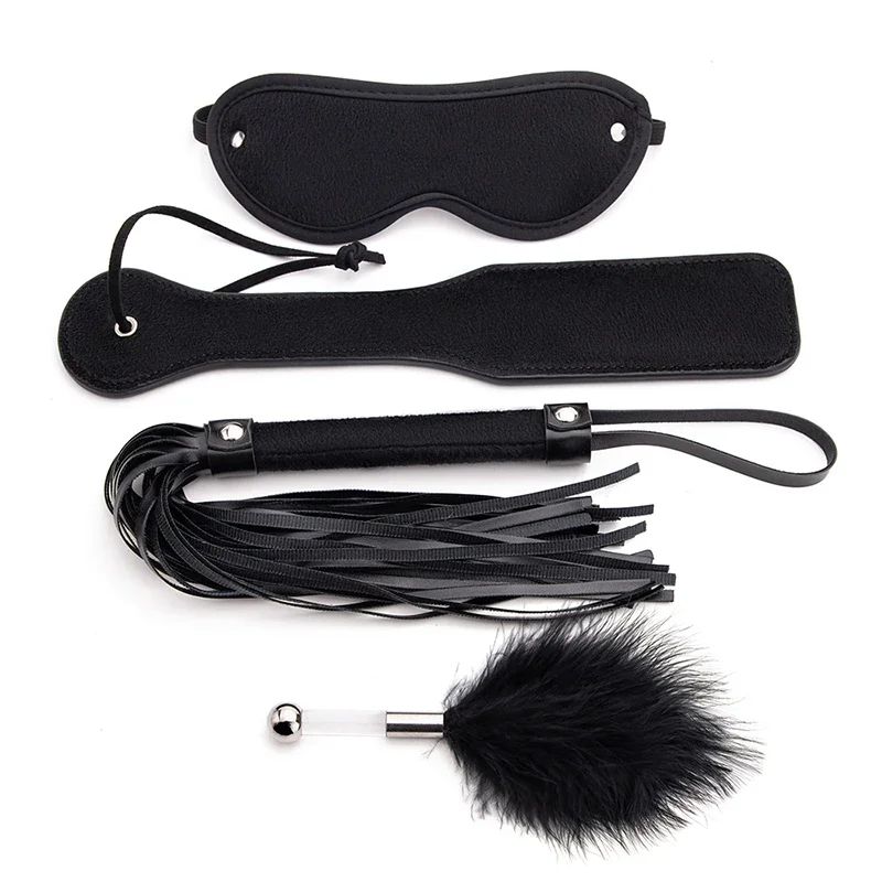 Blackwolf 4 pçs conjunto de bondage cama bdsm kits máscara de olho chicote paddle anal plug grânulo sexo adulto jogos brinquedos sexuais eróticos para mulheres casais