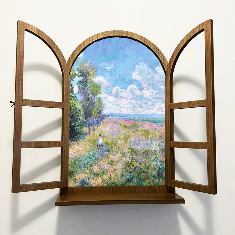 

Decorative Garden Painting with Frame Wall Props Fake Window Nursery Ring Creation Flower op Wall Decor Countryside Sle