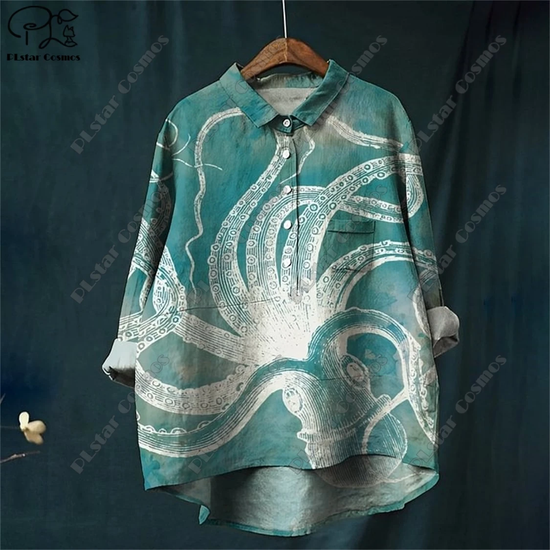 PLstar Cosmos new 3D printed carp whale sardine lobster women's fun casual loose open tube shirt K-8
