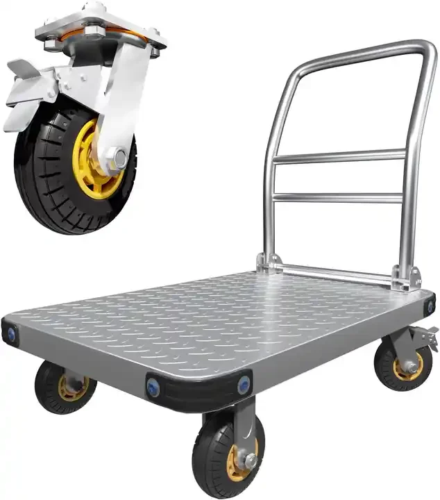 

Heavy Duty Platform Truck Flat Moving Cart Hand Trucks Steel Push Cart Dolly 360 Degree Swivel Wheels Easy Storage