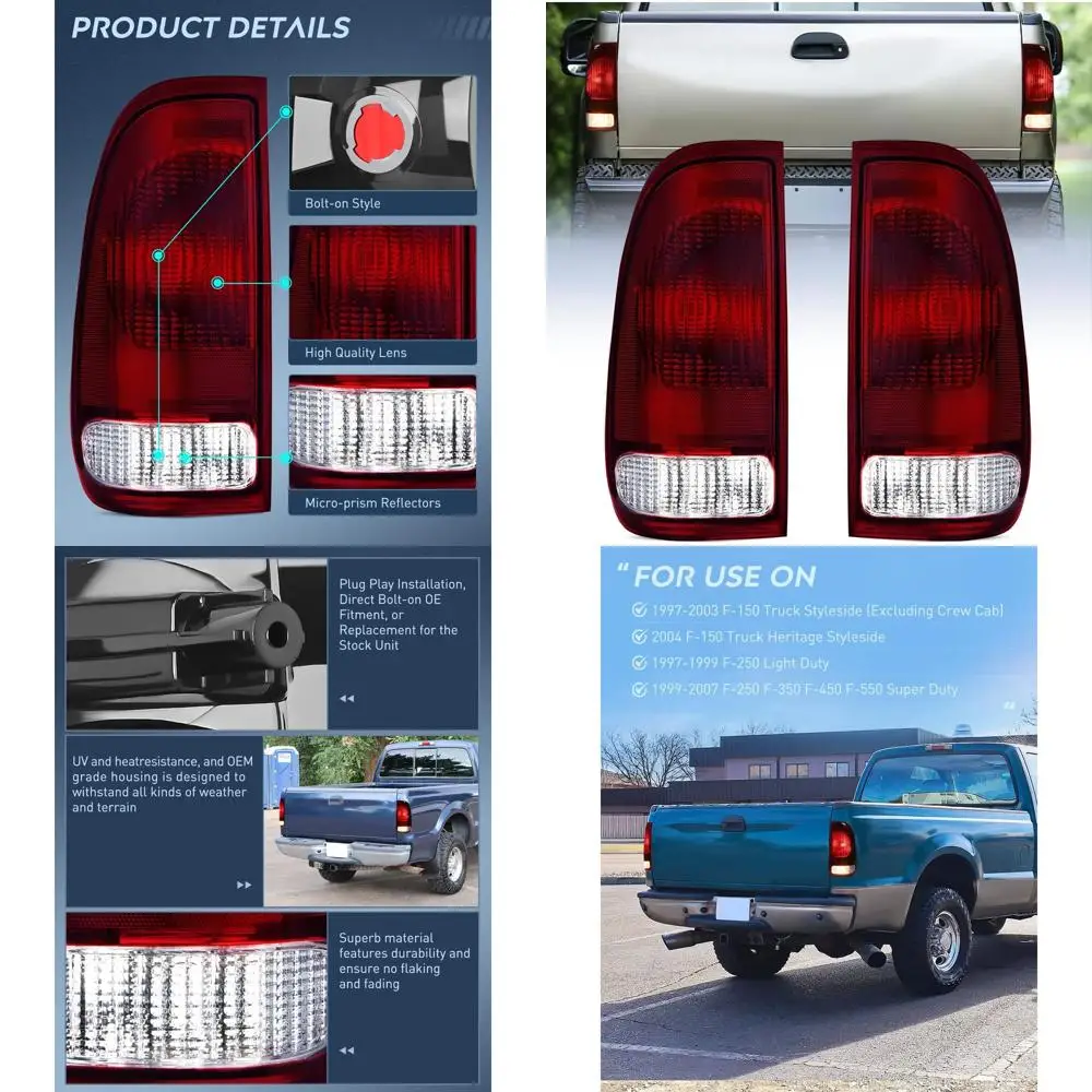 

Ford F150-F550 1997-2007 Styleside Dark Red Tail Light Pair, OE Style Compatibility