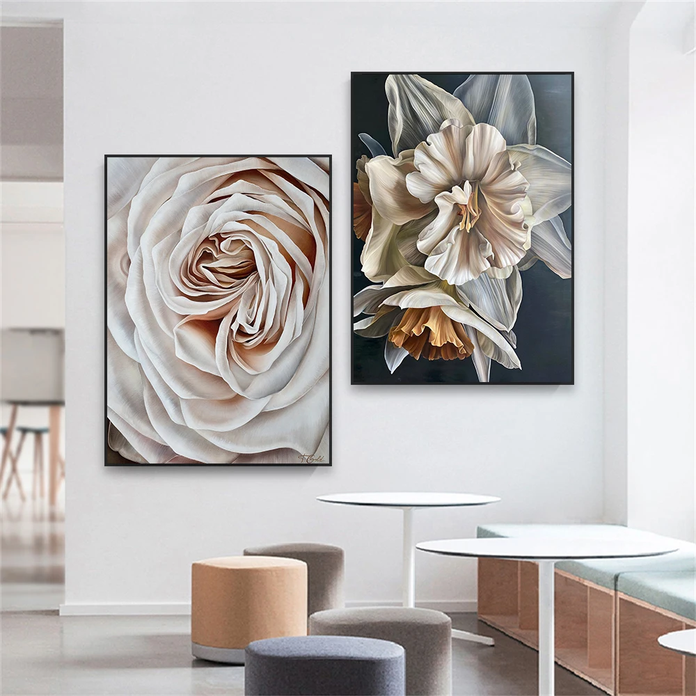 White Flower Art Vintage Canvas Painting large Plant Landscape Poster Abstract Prints Painting Wall Pictures Living Room Decor