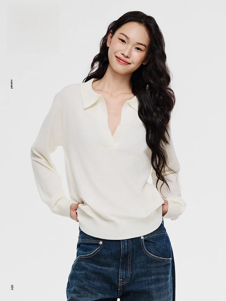 

Американский вязаный свитер Asomesome, белый, с V-образным вырезом, длинными рукавами, женский, весенний, свободный крой, повседневный, удобный, дышащий