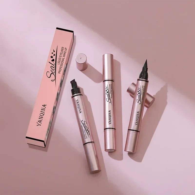 YANQINA ใหม่ Double HEAD Seal อายไลเนอร์กันน้ําด่วนแห้งแฟชั่น 2 in 1 Liquid Stamp อายไลเนอร์ชุดยาวนาน Professional แต่งหน้า