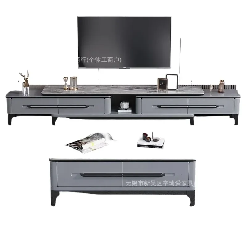 for All Solid Wood Rock Panel TV Cabinet Coffee Table Household Living Room Modern Simple Small Apartment Retractable TV