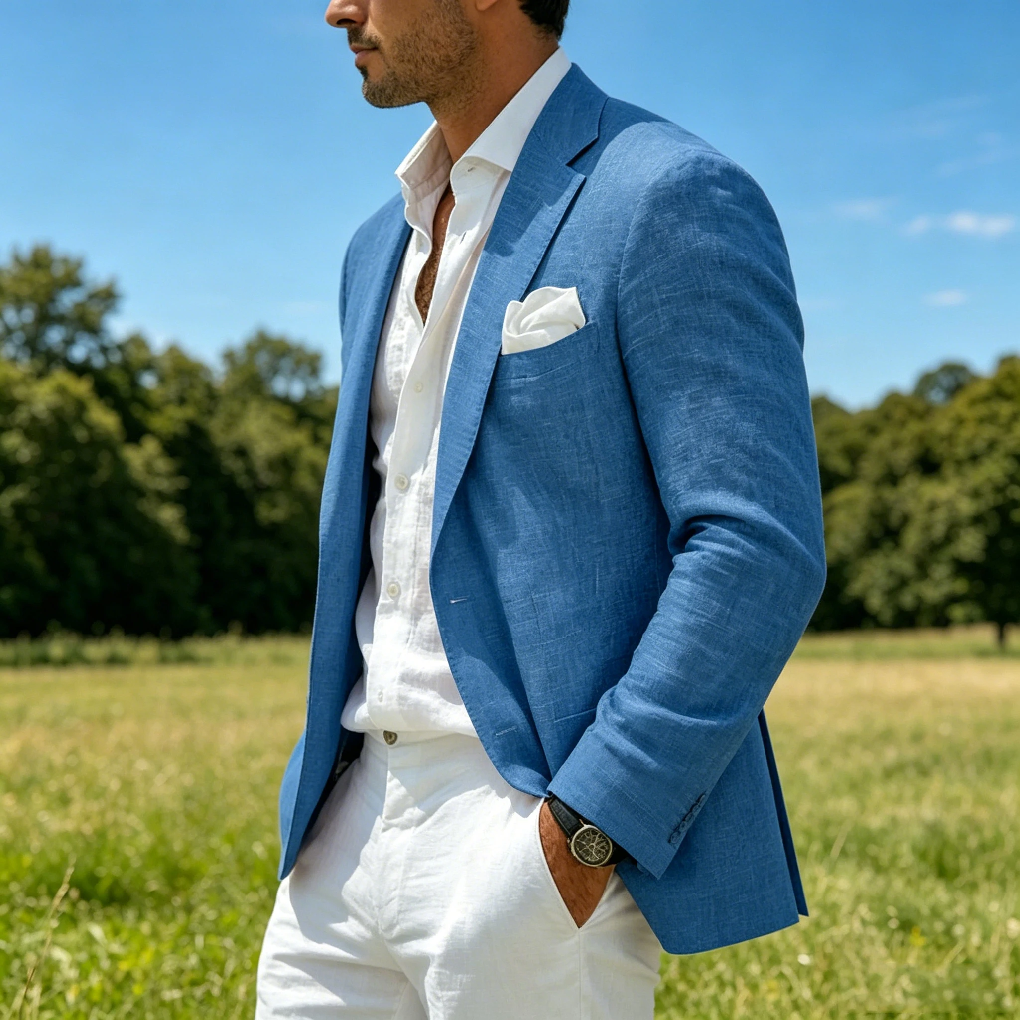 Summer Men's Linen Blazer Slim Fit Formal Business Lightweight Casual Suit Jacket Breathable Notch Lapel Sport Coat for Beach