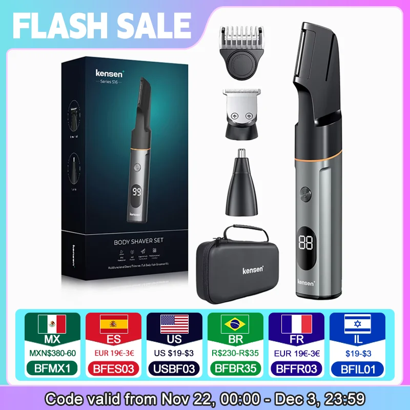 Kensen S16 Body Hair Shaver Kits for Men 3 In 1 Beard Hair Trimmer IPX6 Waterproof Hair Cutting Machine Electric Clipper Barber