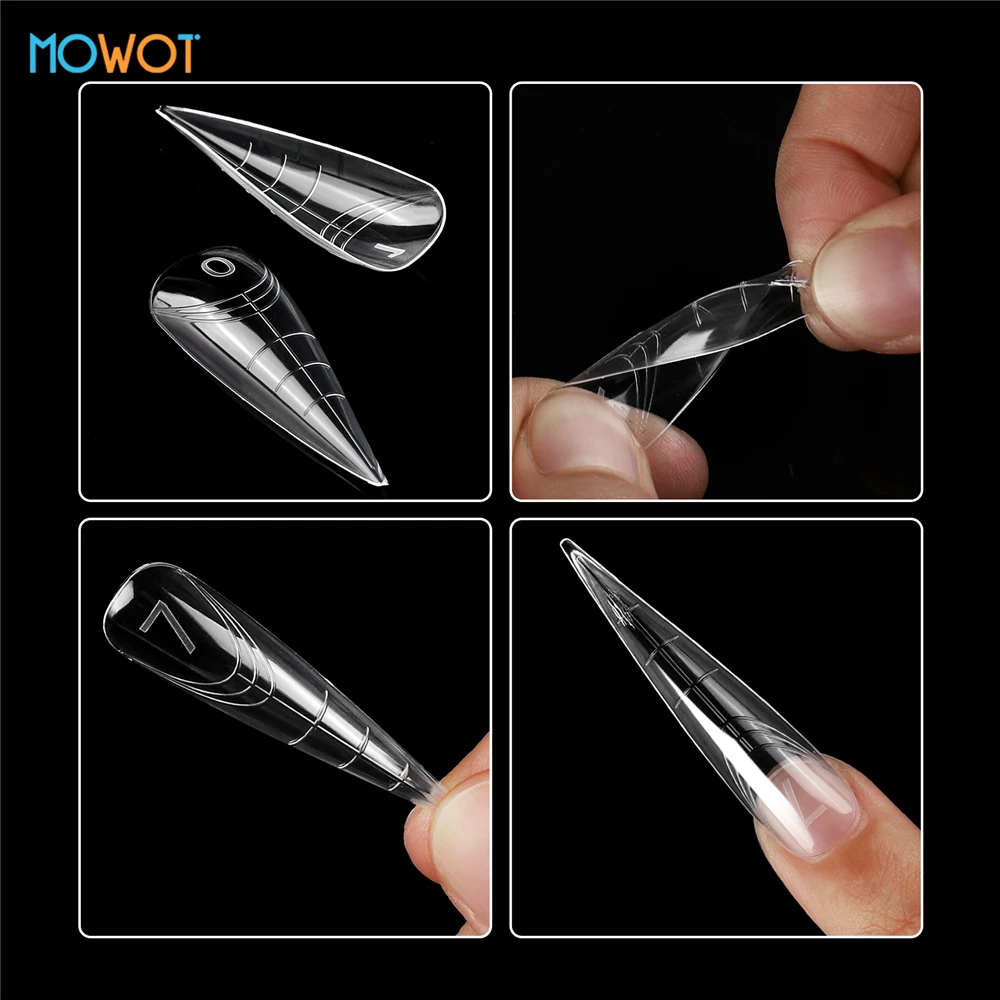 MOWOT 140 قطعة مسمار أشكال مزدوجة خنجر تمديد بولي جيل للأظافر قالب غطاء كامل أظافر أكريليك نصائح قابلة لإعادة الاستخدام أشكال علوية للتقليم #6