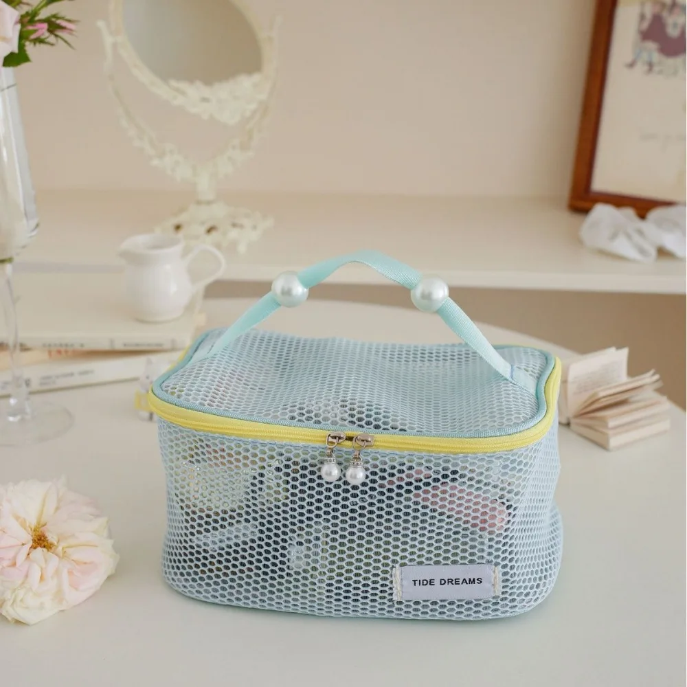 

Solid Color Mesh Cosmetic Bag Large Capacity Zipper Transparent Makeup Bag Organizer Case Storage Bag Pillow Makeup Pouch Travel