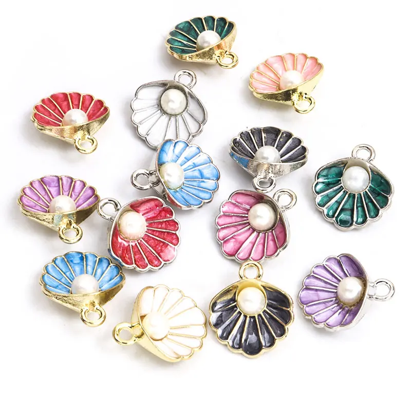 10pcs Imitation Pearl Colorful Shell Enamel Charms Summer Beach Jewelry Findings DIY Bracelet Necklace Earrings Alloy Pendants