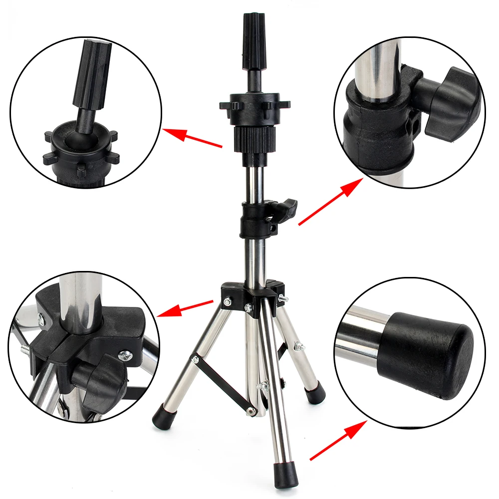 조정 가능한 실버 알루미늄 마네킹 머리 삼각대, 헤어 스타일, 미용 훈련 가발 머리 클램프 홀더, 연습 모델