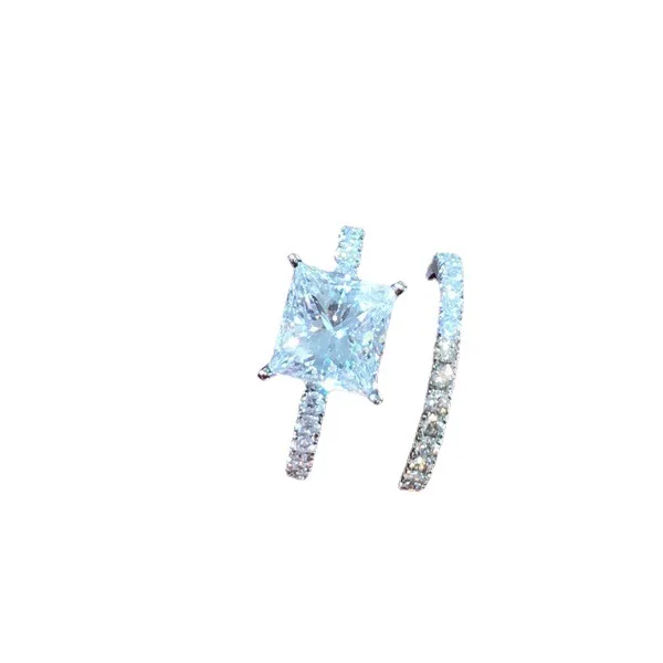 S925 Silver Pure Silver 1 8 Carat Square Diamond Stacking Ring Set Hot Sale Elegant Jewelry For Ladies Daily Dating Party Use