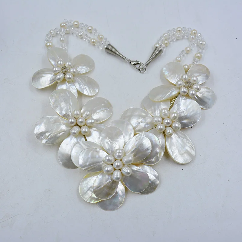 New Style ! African Beads Jewelry , Freshwater Pearl  Shell Flower Necklace For Wedding Or Party,20\