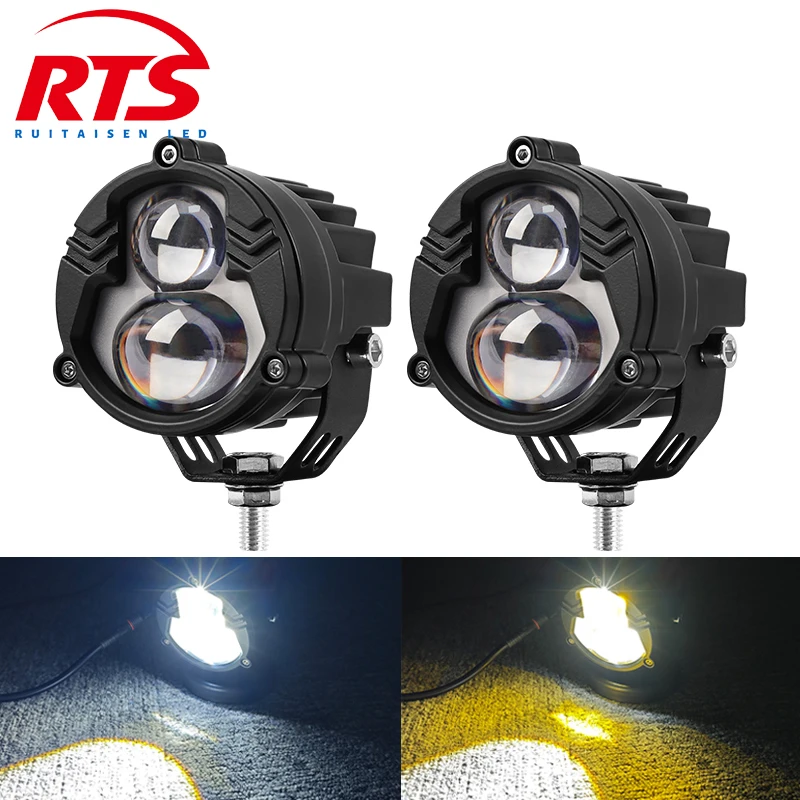 9-80V LED Motorcycle Spotlight Headlight Dual Color Laser Fog Lamp Projector Lens Scooter Car Pickup Truck Additional Light