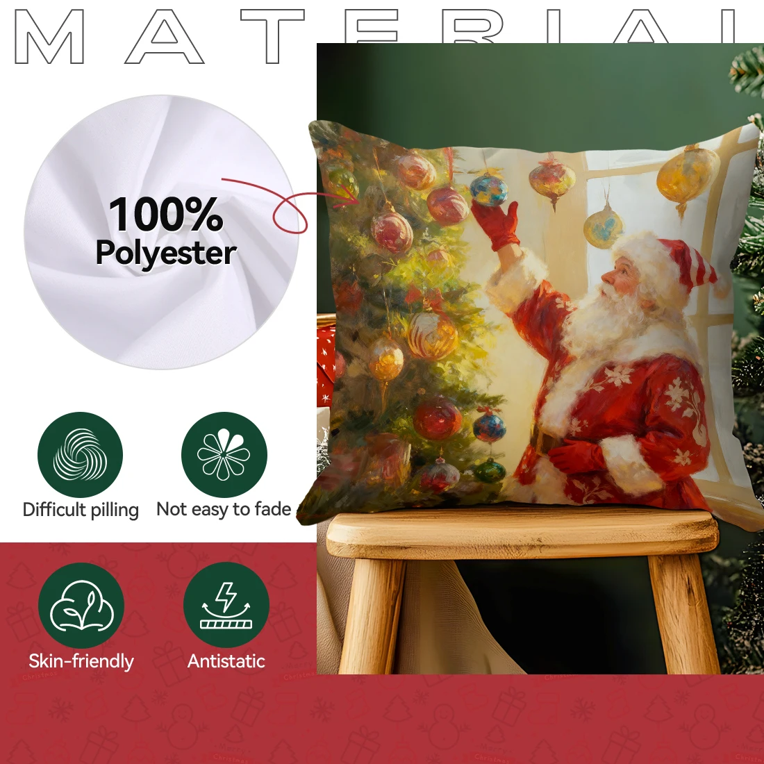 Christmas Theme Cushion Pillowcase Printed Polyester 40/45/50cm Throw Pillowcover Decor Sofa Cushion Pillowslip Home Decor