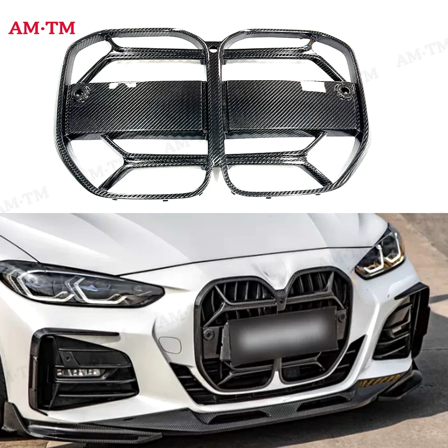 

Для BMW G22 G23 G26 425i 430i M440i 2021+ — решетка переднего бампера из сухого карбона, гоночная решетка, элемент обвеса