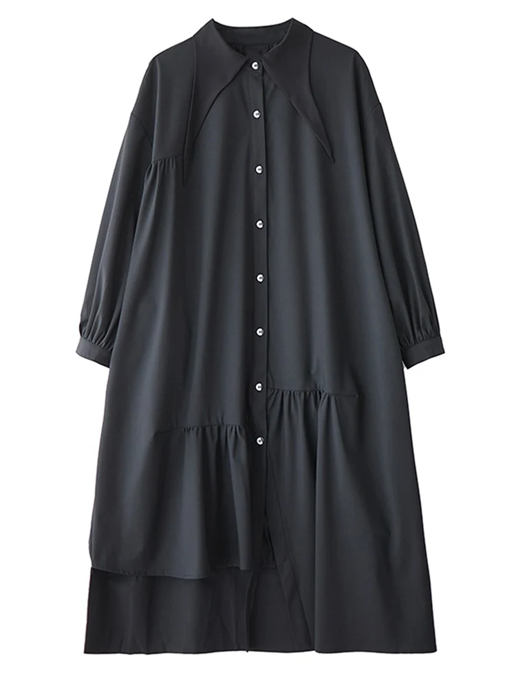 Vestidos Vintage de gran tamaño con retales irregulares para mujer, vestido camisero informal holgado de manga larga, ropa elegante para primavera y otoño 2025