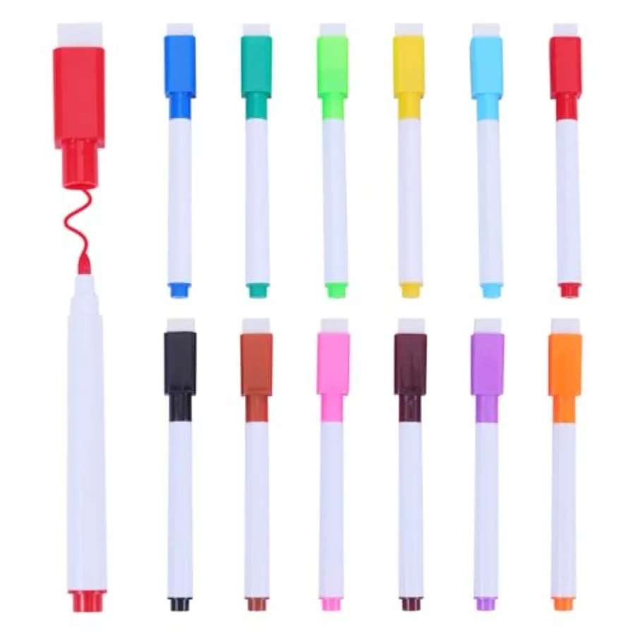 12 Pcs Magnetic Dry Erase Markers, Fine Tip Point Whiteboard Markers with Erases White Board Dry Markers for Teachers Office Sc