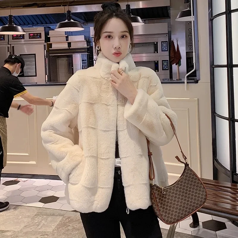 Korean Stand Collar Solid Color Soft Comfortable Fur Jacket Women\'s Faux Fur Coat Autumn Winter New Ladies Fur Coats