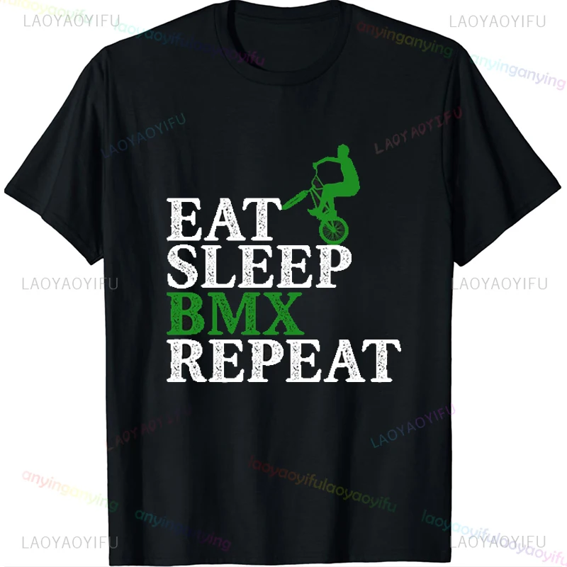 Eat Sleep BMX Repeat - Funny BMX Rider Bicycle Motocross Unisex T-Shirt Streetwear Slogan Short-sleev Summer Tee