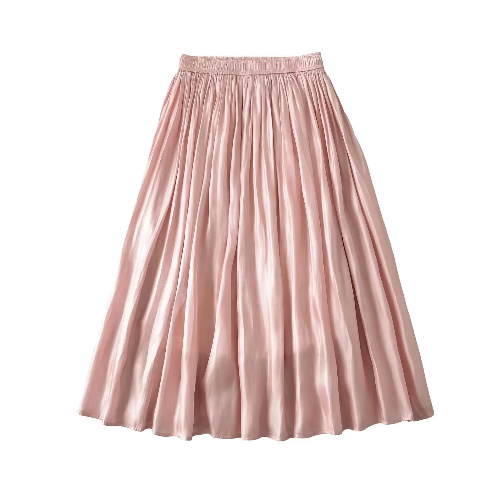 الفرنسية عطلة نمط عالية الخصر مطوي تنورة تنورة طويلة للنساء الخريف جزيرة الساتان لامعة ثنيات تنوعا نصف تنورة 8W3D