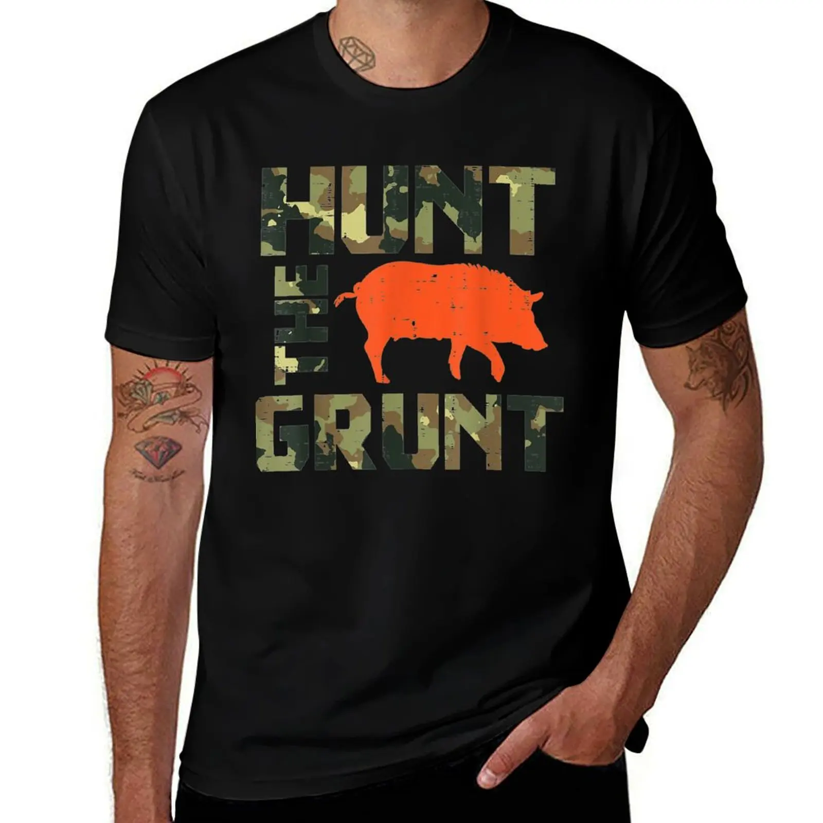 Camo Hunt The Grunt Hog Vintage Wild Boar Hunting Hunt Dad T-Shirt anime customs design your own outfits for men