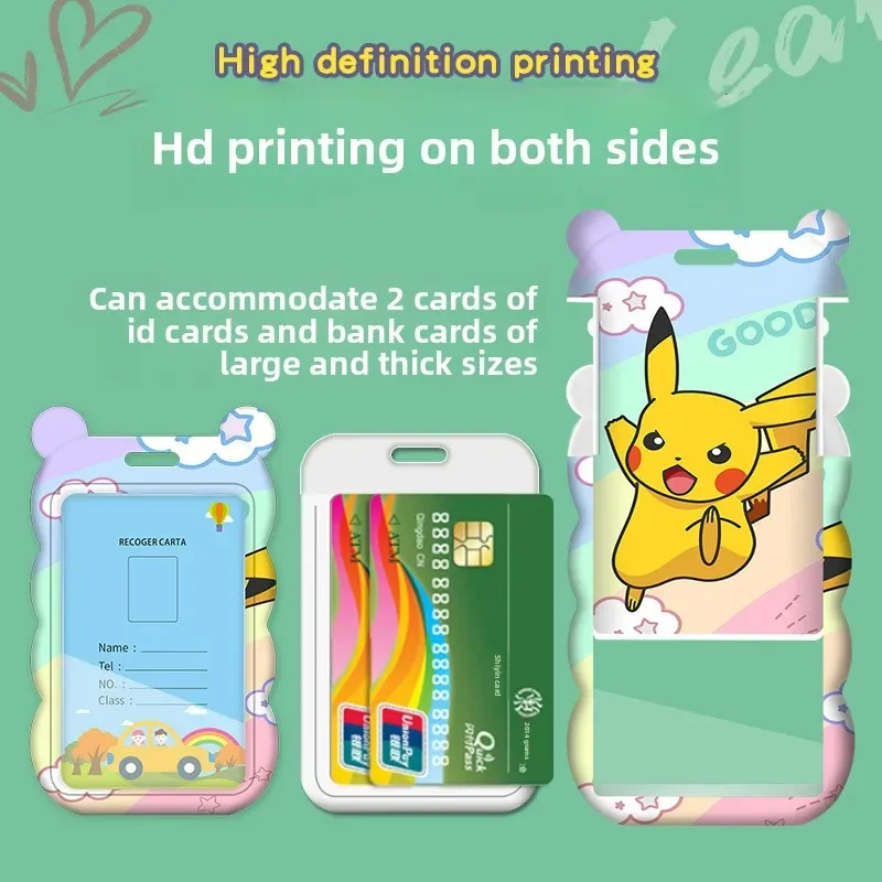 Pikachu Card Holder Set - Cute Wave Design Bus/Subway Pass Case with Neck Strap for Students