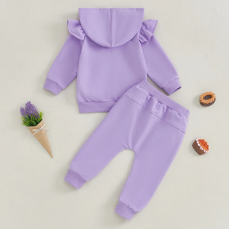 Kid Girls Pants Set Long Sleeve Zipped Hoodie with Elastic Waist Sweatpants Clothing Set