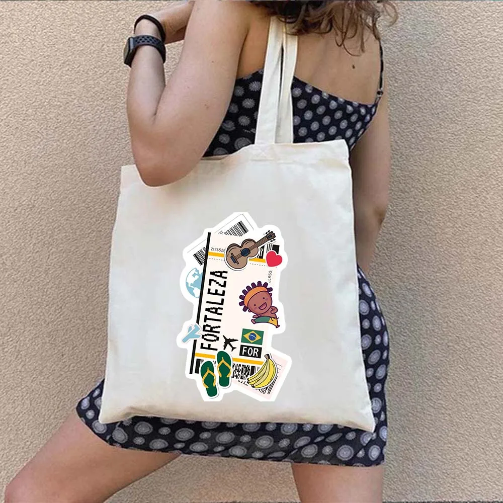 Brazil Map Brazilian Flag Heartbeat Love Heart Country Watercolor Shopper Harajuku Canvas Tote Shoulder Bag Eco Shopping Handbag