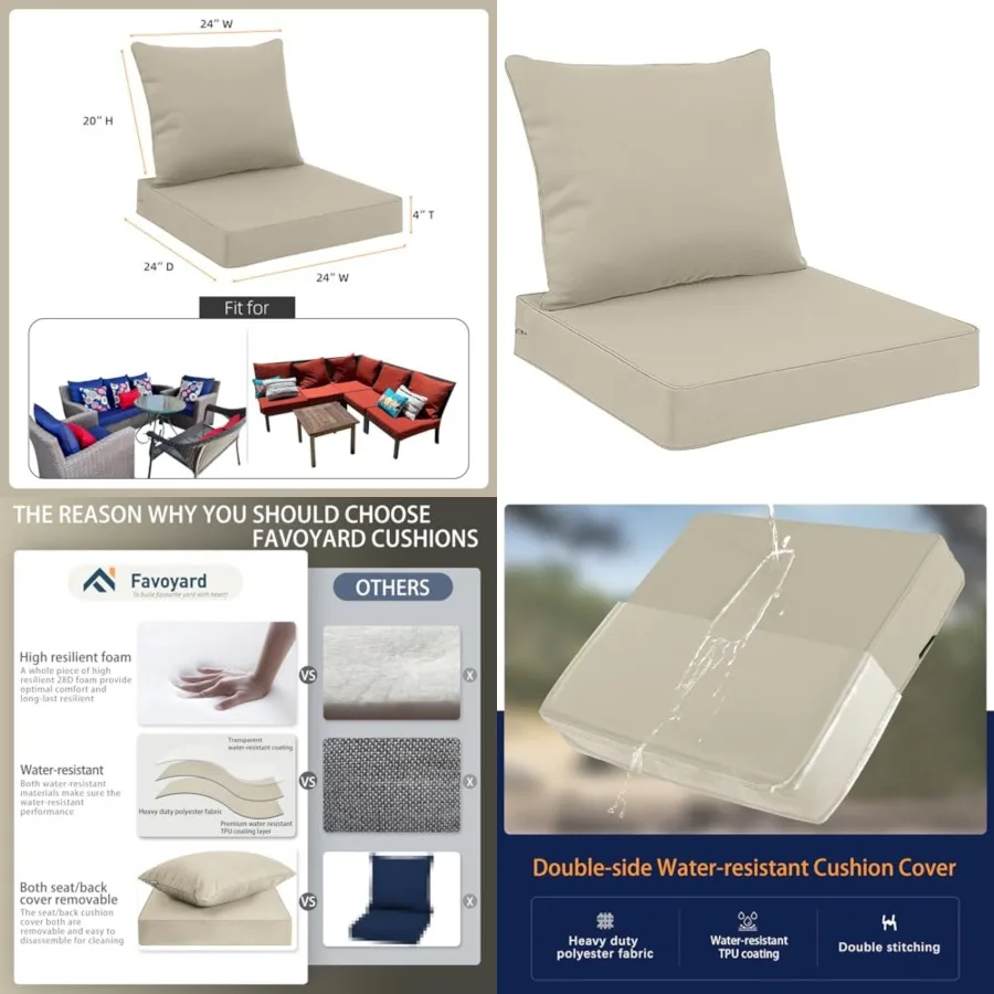 

Outdoor Seat Cushion Set Water-Resistant Fade-Resistant Patio Furniture Cushions with Removable Cover Deep Seat Back Cushion wi