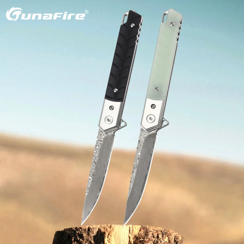 

Tunafire Outdoor Pocket Knife High Hardness Damascus Steel Knife Folding Self-defense combat knives tools Men Gift