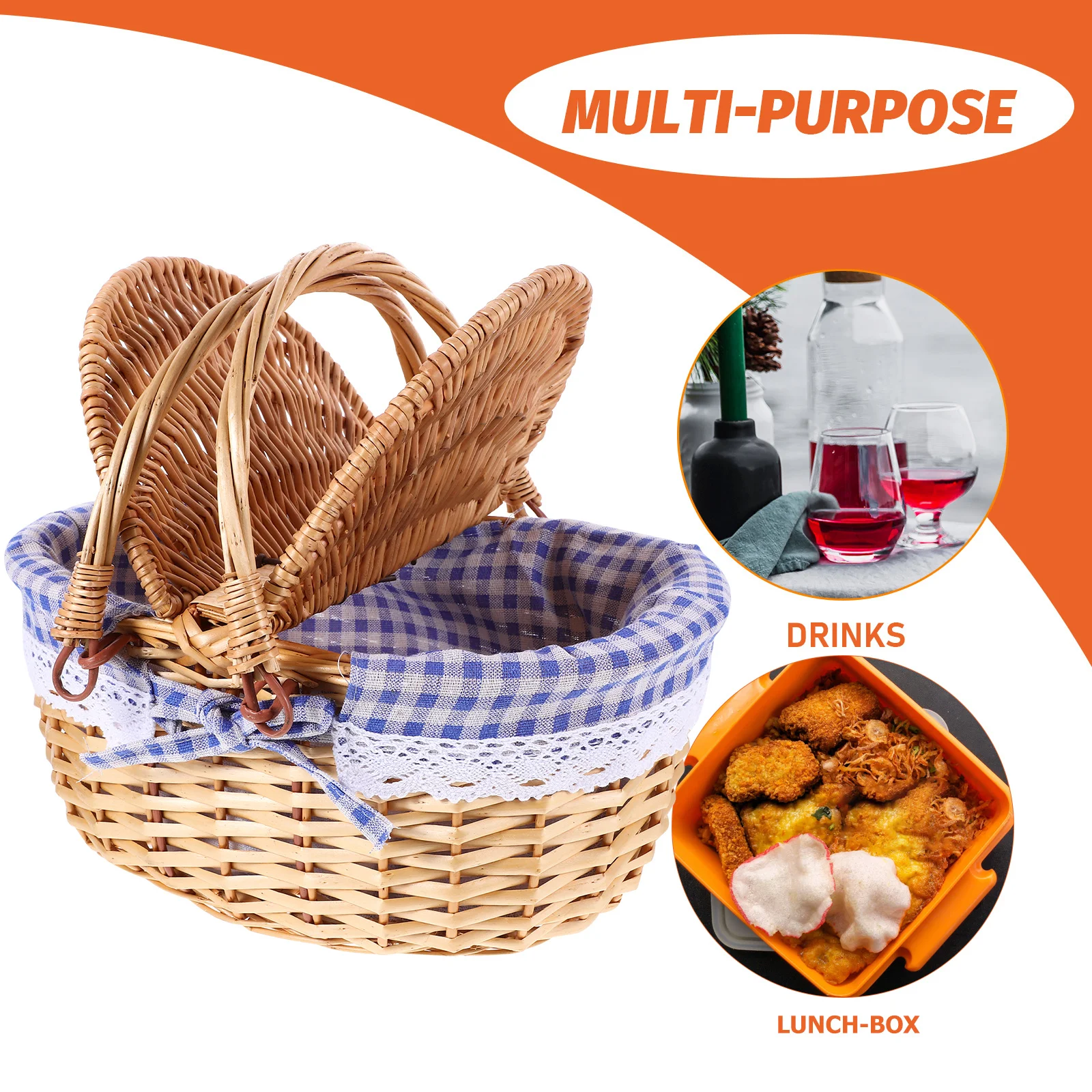 

Wicker Storage Basket Rustic Woven Picnic Basket Lid Handle Multi Functional Kitchen Dining Room Decorative Storage Box