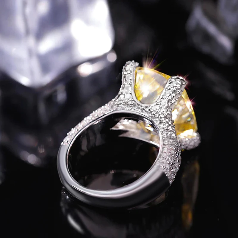 Huitan Gorgeous Yellow Cubic Zirconia Rings for Women Luxury Elegant Wedding Anniversary Party Lady Accessories Fashion Jewelry