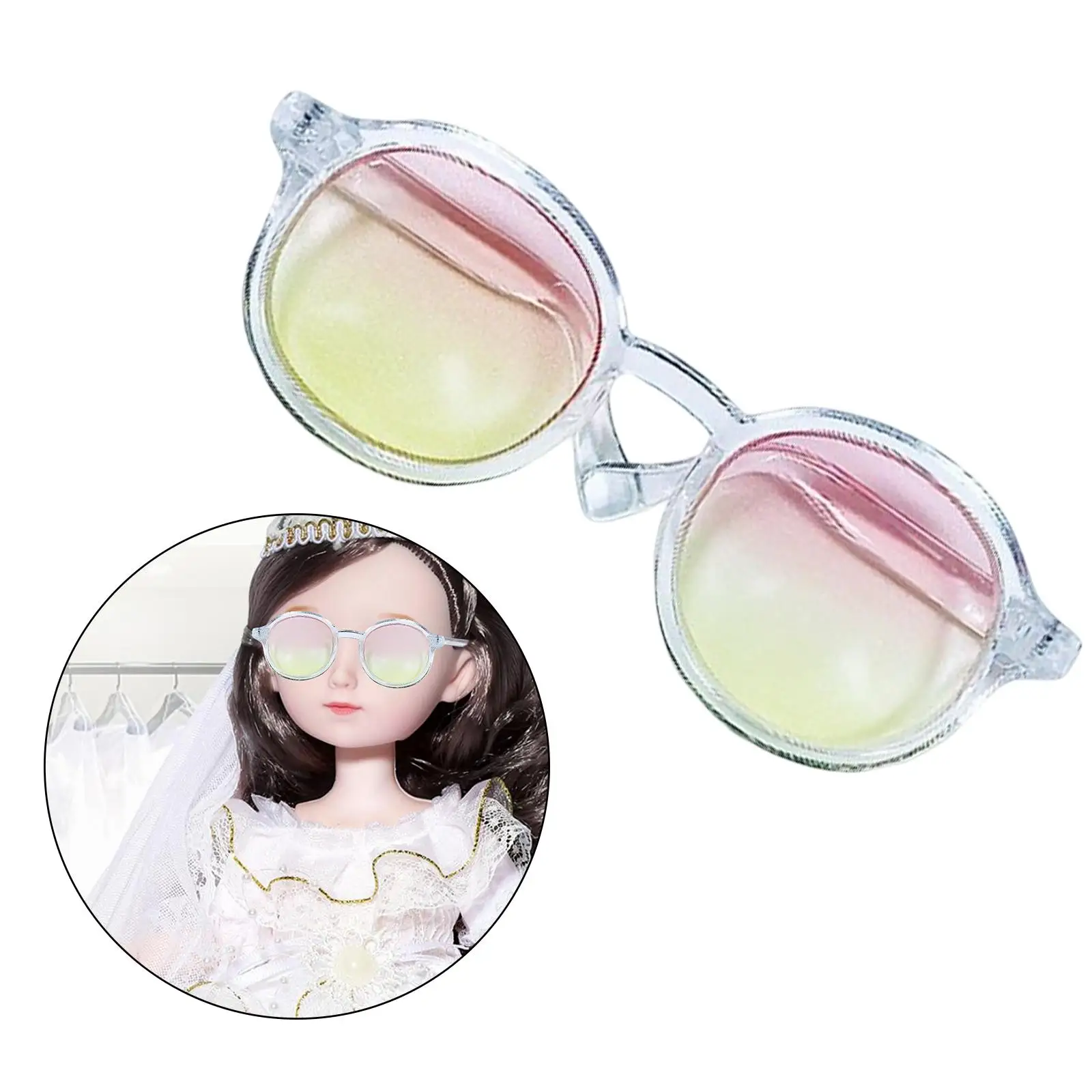 2x1/6 인형 선글라스 드레스업 안경 12인치 인형용 라운드 안경 핑크 옐로우