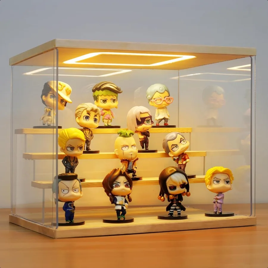 

Clear Acrylic Display Case with Light 4 Tier Display Box Stand Assembly Dustproof Protection Showcase for Collectibles Action F
