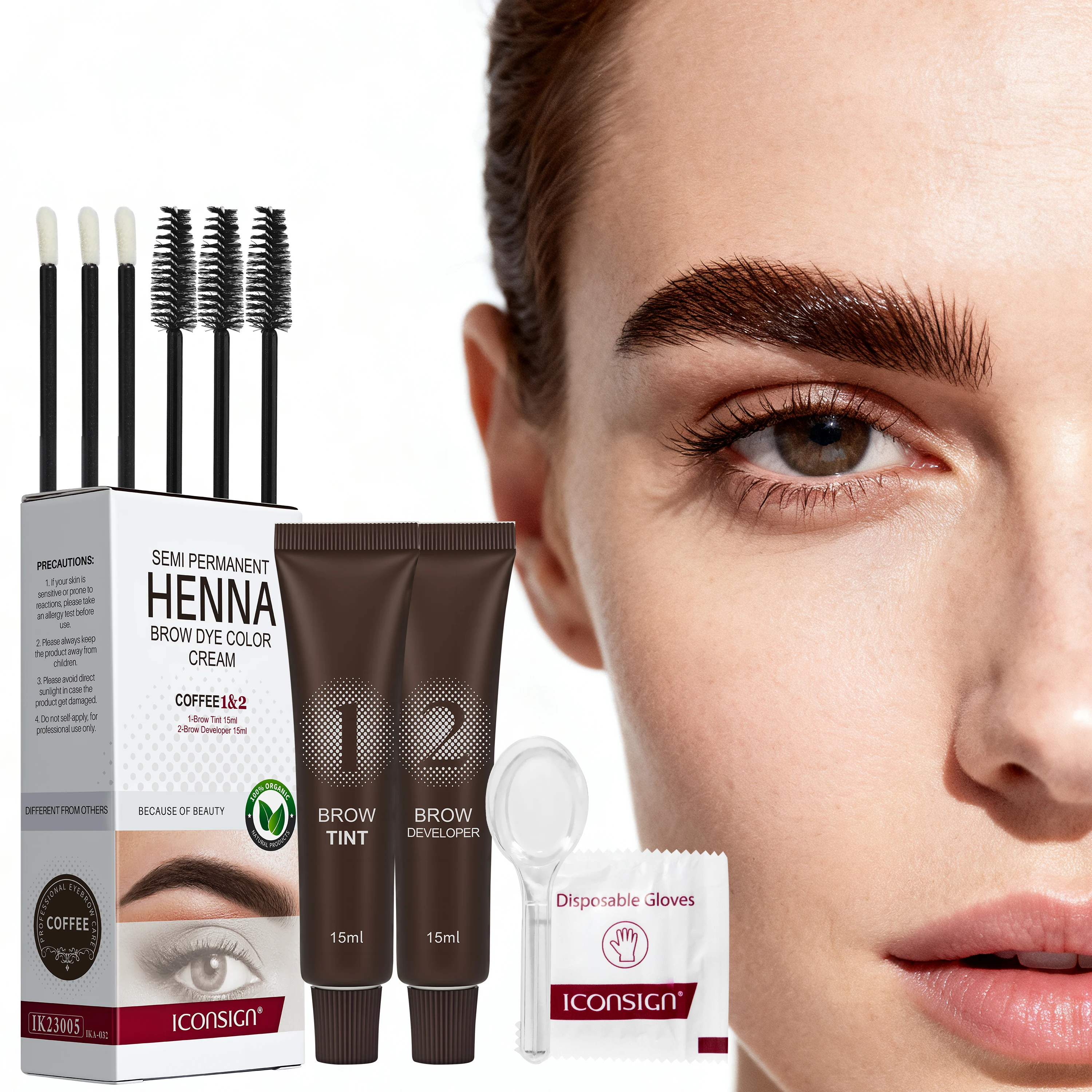 ICONSIGN Augenbrauen-Tönung, professionelles Henna-Wimpern-Augenbrauen-Färbtönung, semi-permanentes Wimpern-Brauen-Tönungsset, braunes Augenbrauen-Färben-Make-up