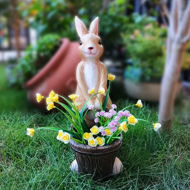 Creative Succulent Plant Pot Cute Rabbit Garden Statue Balcony  Patio Decorative Planter Resin Floor Sculpture Garden Decor