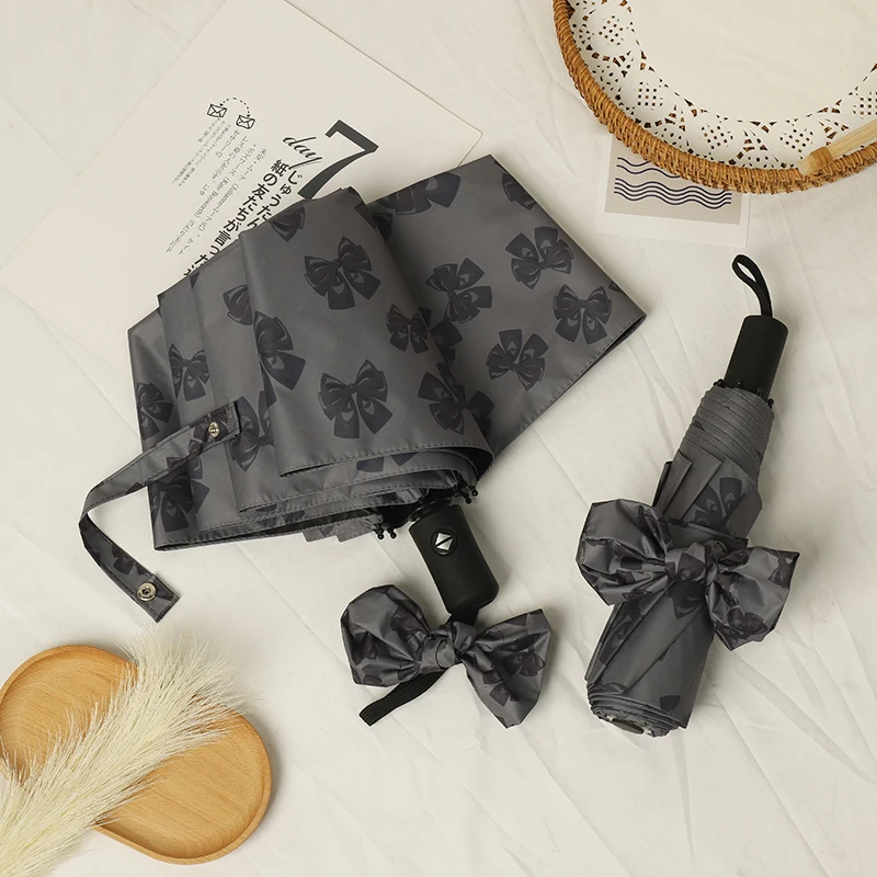 

Автоматический складной зонт с бантом | Всепогодный УФ-солнцезащитный козырек | Портативный женский зонт в пастельном стиле