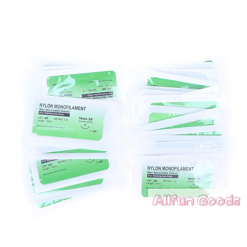 [TG835]50Pcs 4/0  Thread Suture Nylon Silk Veterinary Practice Suture Kit Non-injured For  Students Education