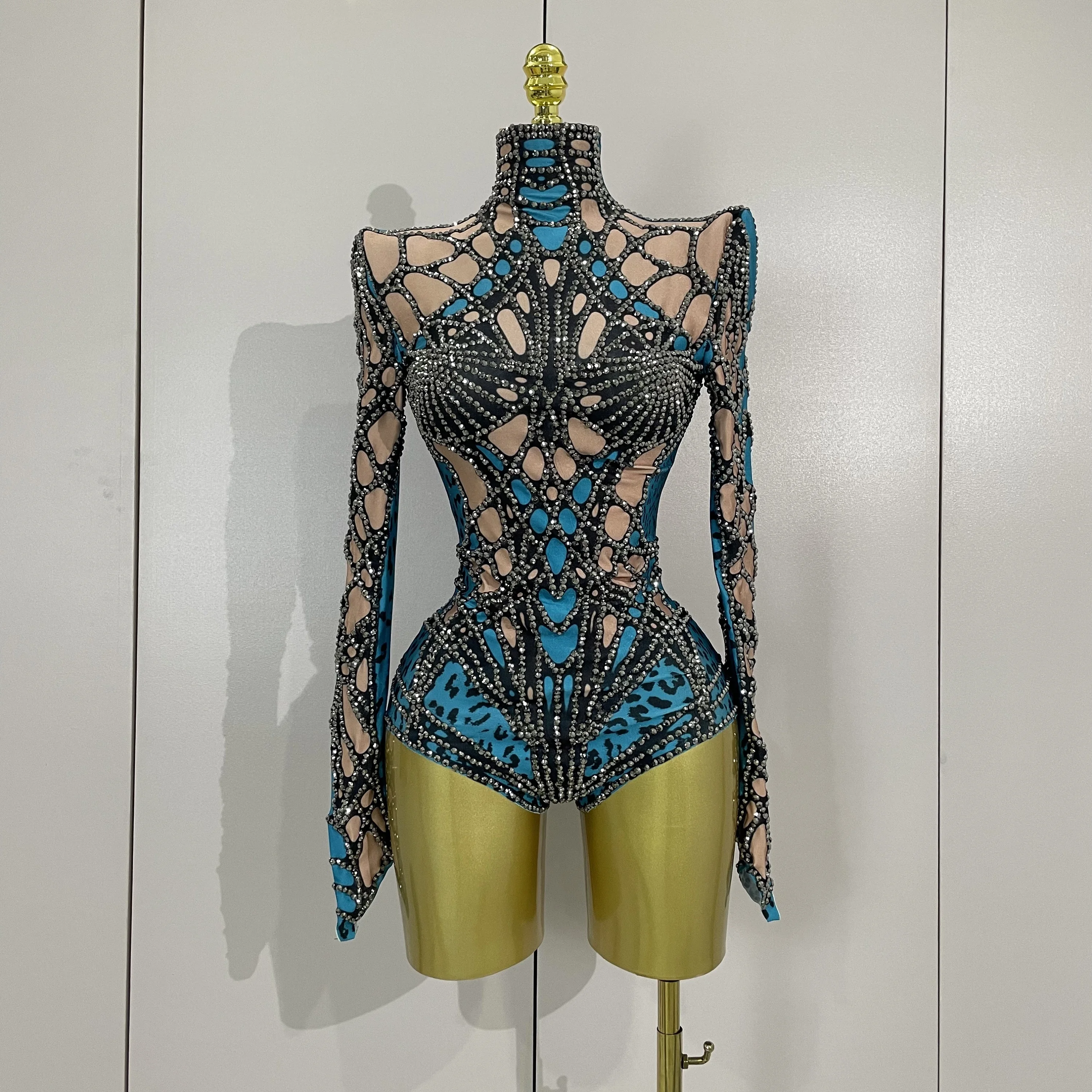 2025 brilho strass manga longa estiramento bodysuits feminino noite de luxo festa aniversário sexy boate bar palco traje