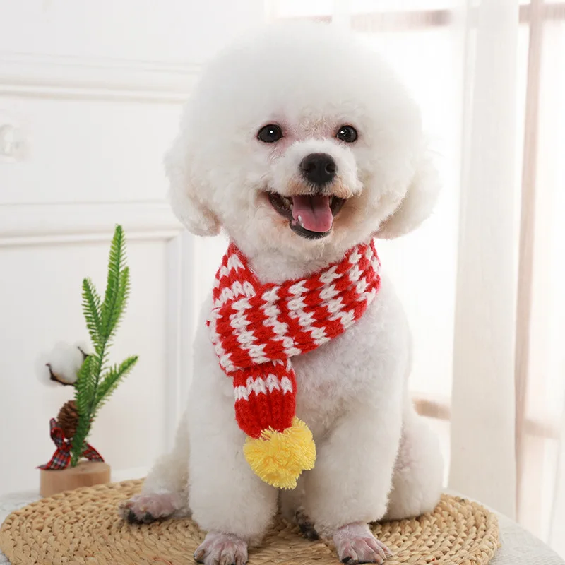 Winter Warm Knitted Pet Scarf Christmas Dog Scarf Collar New Year Pet Scarf for Small Medium Dog Teddy Chihuahua Dog Accessories